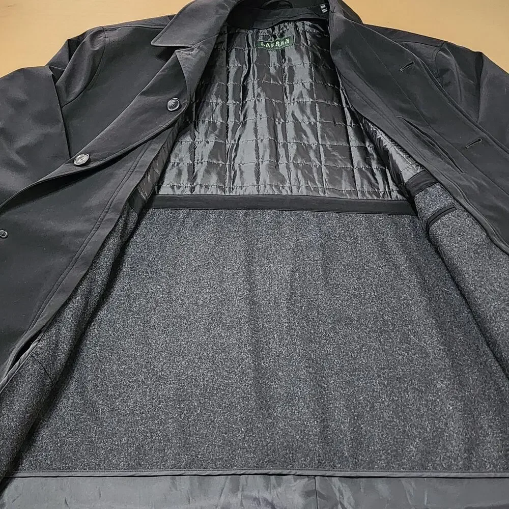 Lauren Ralph Lauren Coat Mens 64R Black Long Microfiber Rain Zip Liner Insulated